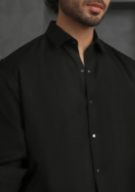 Black Slim Fit Stroma Shirt with Classic Plain Elegance - Image 2