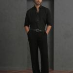 Black Slim Fit Stroma Shirt with Classic Plain Elegance