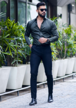 Olive Green Luxury Formal Satin Cotton Shirt - Image 2