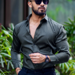 Olive Green Luxury Formal Satin Cotton Shirt