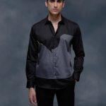 Black and Grey with Hand Embroidery Premium Cotton Slim Fit Shirt