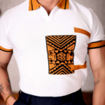 White and Orange Designer Cotton Half Sleeve Premium T Shirt