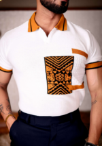 White and Orange Designer Cotton Half Sleeve Premium T Shirt