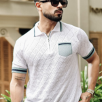 WHITE HALF SLEEVE KNITTED TSHIRT