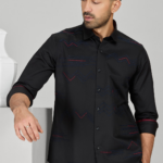 Black Cotton Designer Shirt in Slim Fit